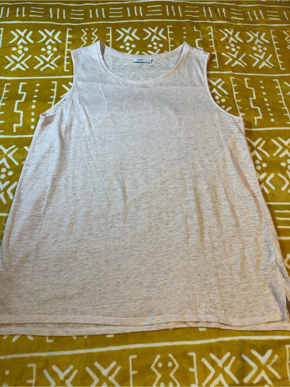 Vince 100% Linen Sleeveless Round Neck Top Heather Soft Pink. Semi Sheer. Sz L
